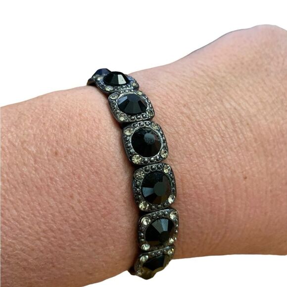GLAM Black Rhinestone Stretch Bracelet - Picture 1 of 5